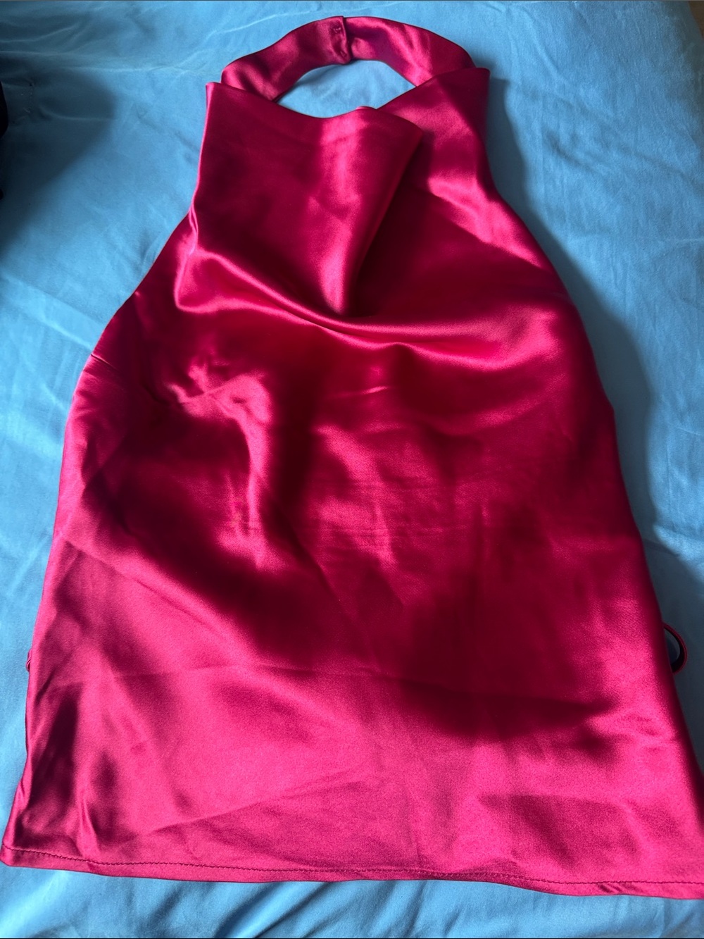 Satin Halter Neck Women's Blouse - Fuchsia Pink